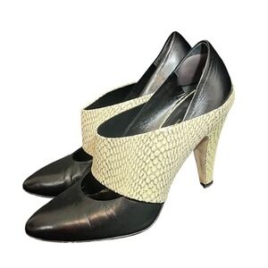 Loeffler Randall Black Leather Cream Snakeskin‎ Colorblock Heels Size 8.5